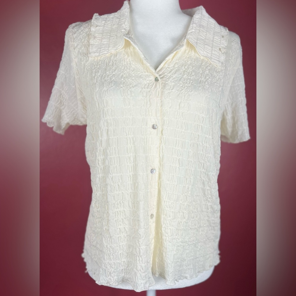 Vince Smock Short Sleeve Women's Cream Button-Up Top, XL, NWT - Picture 4 of 16